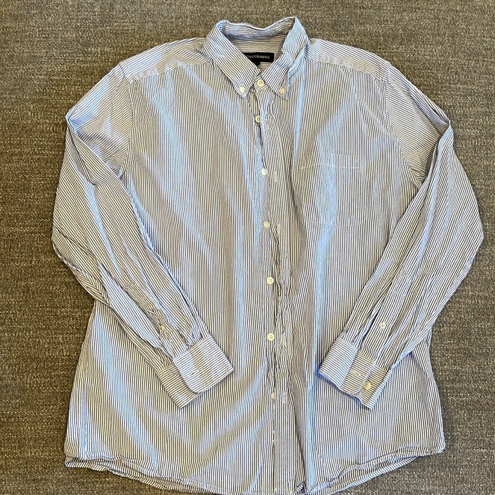Men’s Large Navy Blue & White Striped Button-Down with pocket